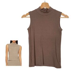 Revolve by Rachel Zoe Elodie Lightweight Ribbed Tank Brown XS Mock Neck